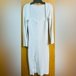 Sophisticated Long Sleeve Knit White Dress